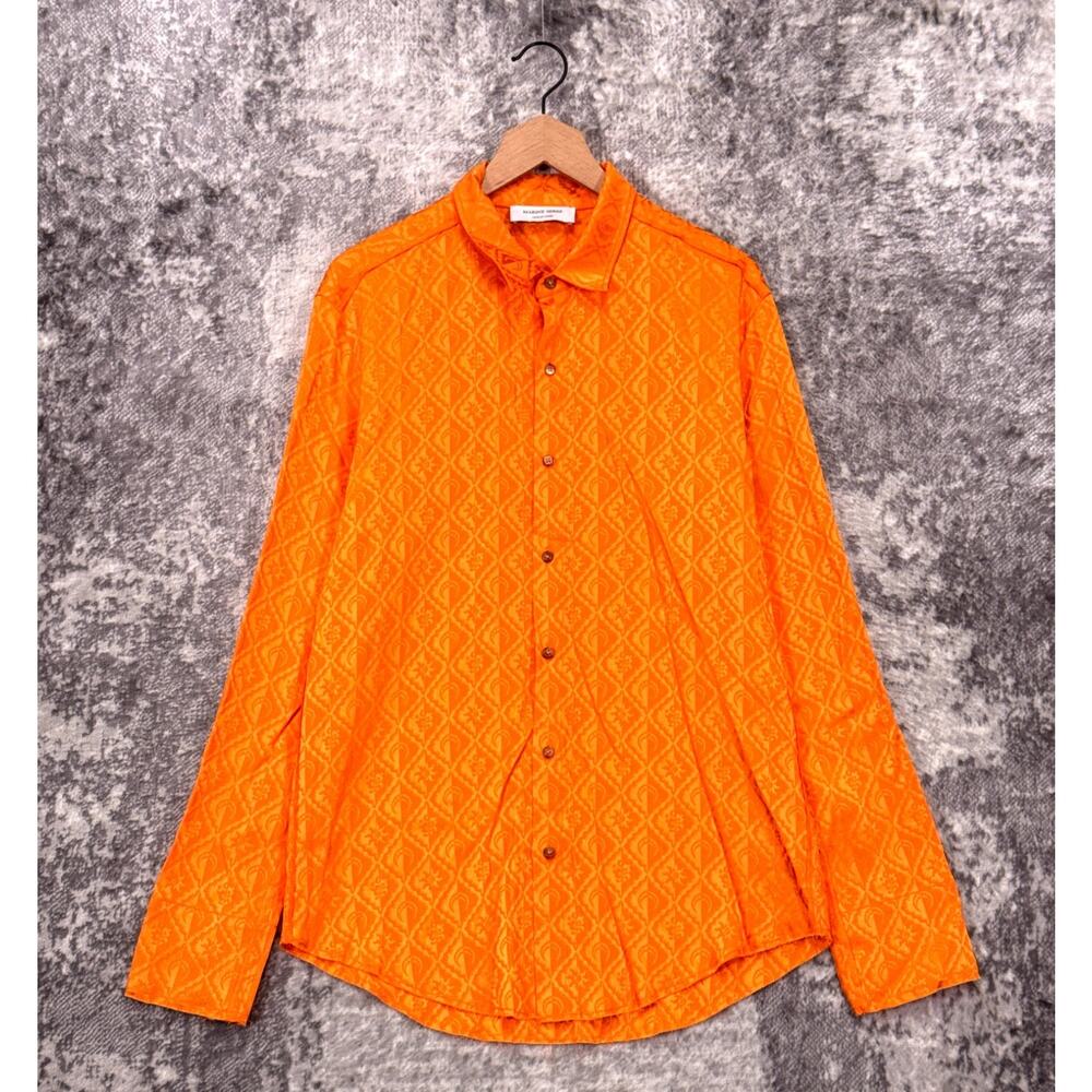 Marine Serre Moon Shirt 48 / Small - Medium Mens Diamant Jacquard Orange Satin